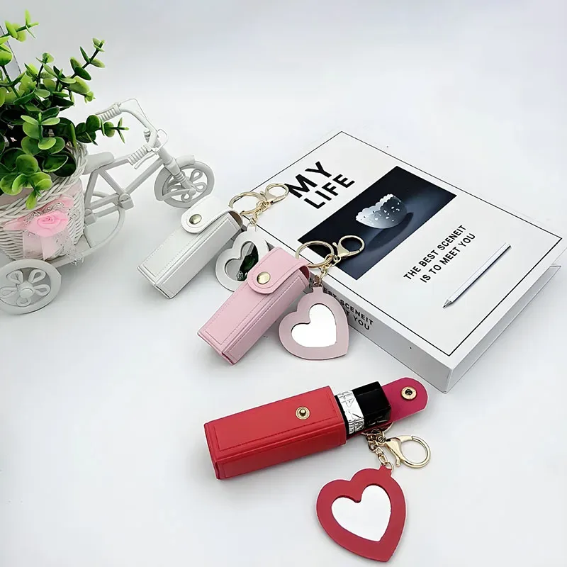 différentes couleurs disponibles, mini sac à rouge à lèvres portable avec miroir en forme de cœur, sac à rouge à lèvres portable avec miroir, petite trousse de maquillage