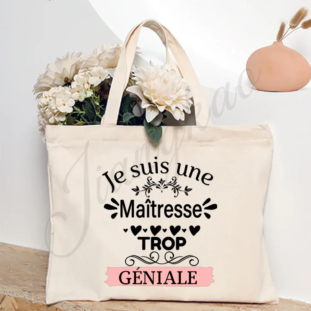 merci enseignant français impression femmes sac à bandoulière toile sacs à provisions femmes sacs à main sac fourre-tout réutilisable meilleurs cadeaux pour maitresse