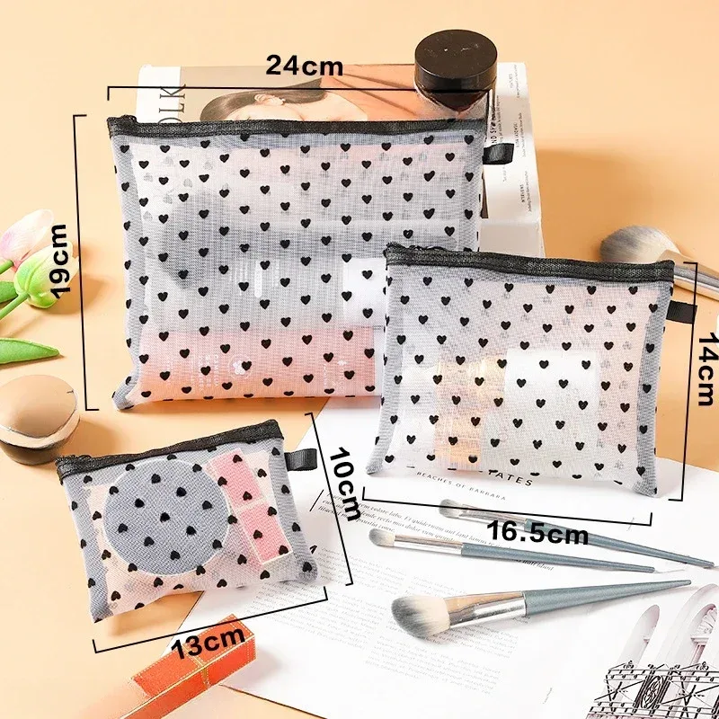sac à cosmétiques en maille pour femmes, rangement de voyage, sac de maquillage, organisateur, pochette de maquillage portable, petite et grande trousse de toilette et de beauté