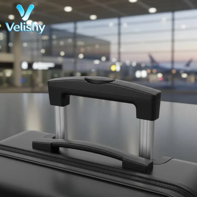 bouton poignée valise réparation matière plastique couleur noire accents métalliques argent usage voyage dépannage facile installation