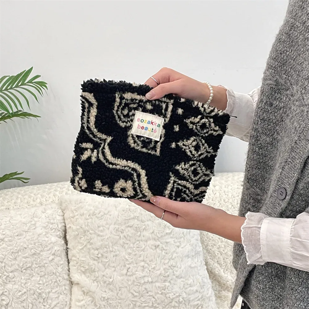sac à cosmétiques pour femmes, pochette brodée marguerite florale, trousse de toilette de voyage coréenne, pochette de maquillage de beauté, trousse à crayons organisateur