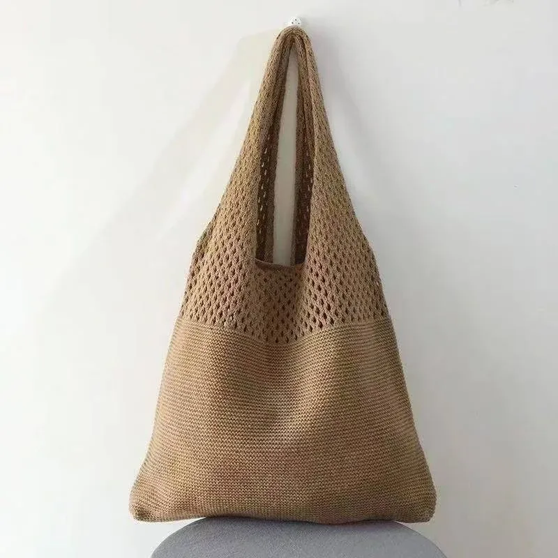sac fourre-tout vintage chic en fil tissé avec intérieur spacieux, sac à bandoulière décontracté, sac à main utilitaire pour le shopping