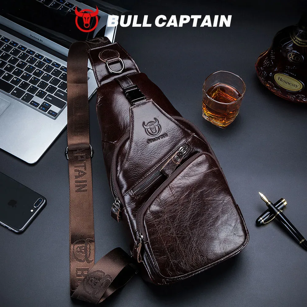 BULLCAPTAIN sac en cuir véritable sac de poitrine hommes mode Style décontracté sac à bandoulière affaires grande capacité en cuir bagages pour hommes