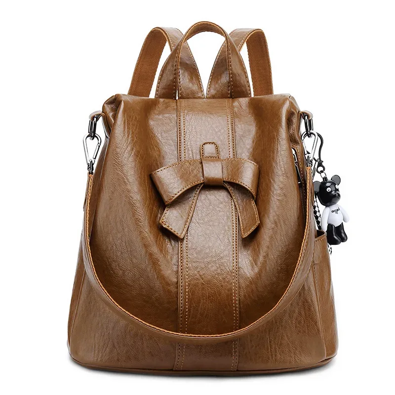 sac à dos en cuir véritable de haute qualité, antivol, sac à bandoulière, sac à dos professionnel pour femmes, élégant sac en cuir pour femme avec nœud