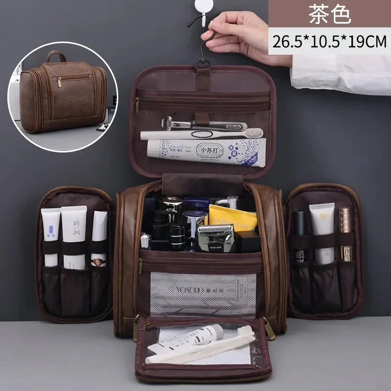 grande trousse de maquillage en cuir pu, organiseur de cosmétiques de voyage, pochette de toilette multifonctionnelle, étui de rangement imperméable pour unisexe