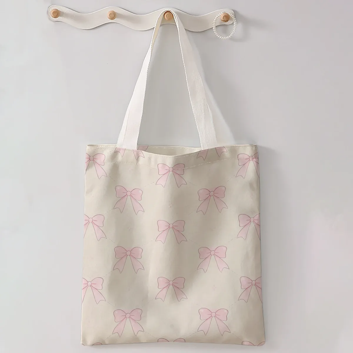 sac à main décontracté imprimé motif nœud, sac à dos réutilisable et tendance, sac à main multifonctionnel, sac de shopping en toile
