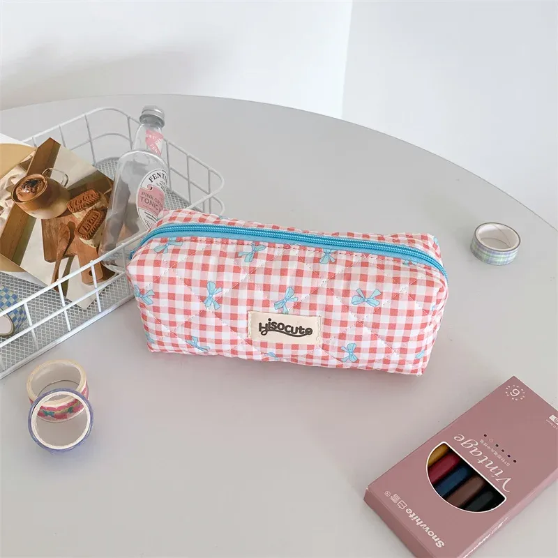sac de rangement de voyage pour femmes, sac de rangement de voyage avec nœud simple, design mignon, trousse à crayons pour filles, trousse de maquillage rétro pour dames, sac à cosmétiques