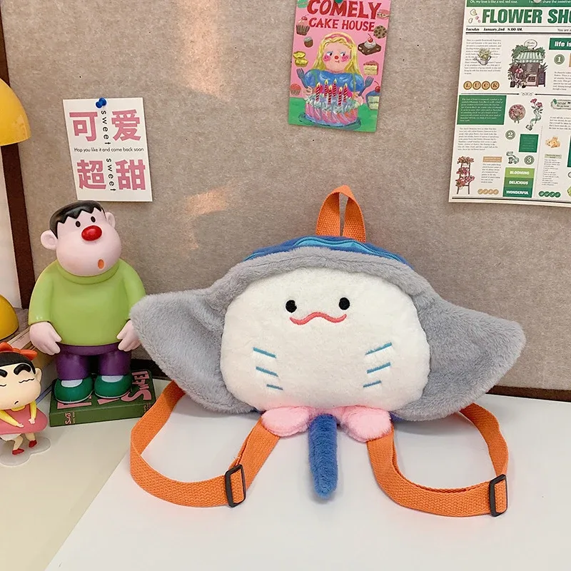 sac à dos en peluche de grande capacité pour enfants, sac à beurre, sac à dos initié, dessin animé, animal marin, mignon, personnalité de la mode, drôle