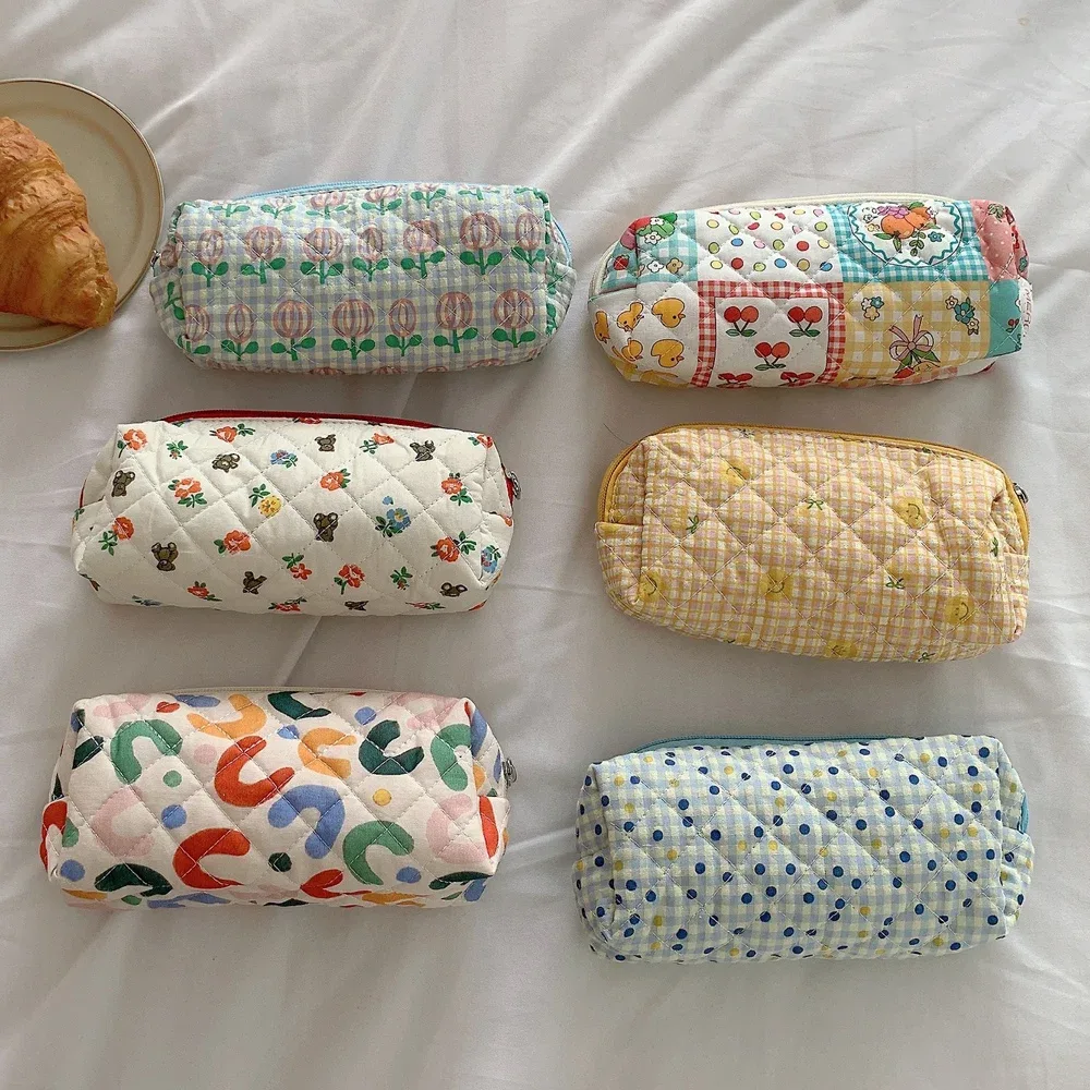 liberty petit sac de maquillage couette coton toile femmes fermeture éclair organisateur cosmétique mignon pochette de maquillage portable trousse de toilette