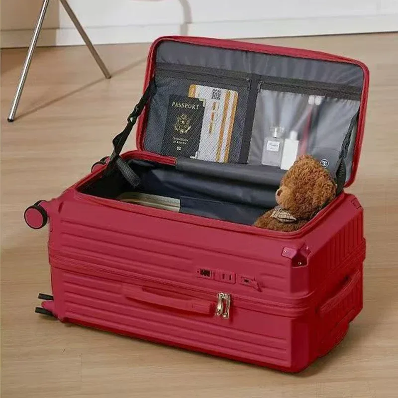 valise à ouverture latérale avec porte-gobelet usb, valise épaisse et durable, grande capacité, valises de voyage 36 pouces, 20/26/30/32 pouces