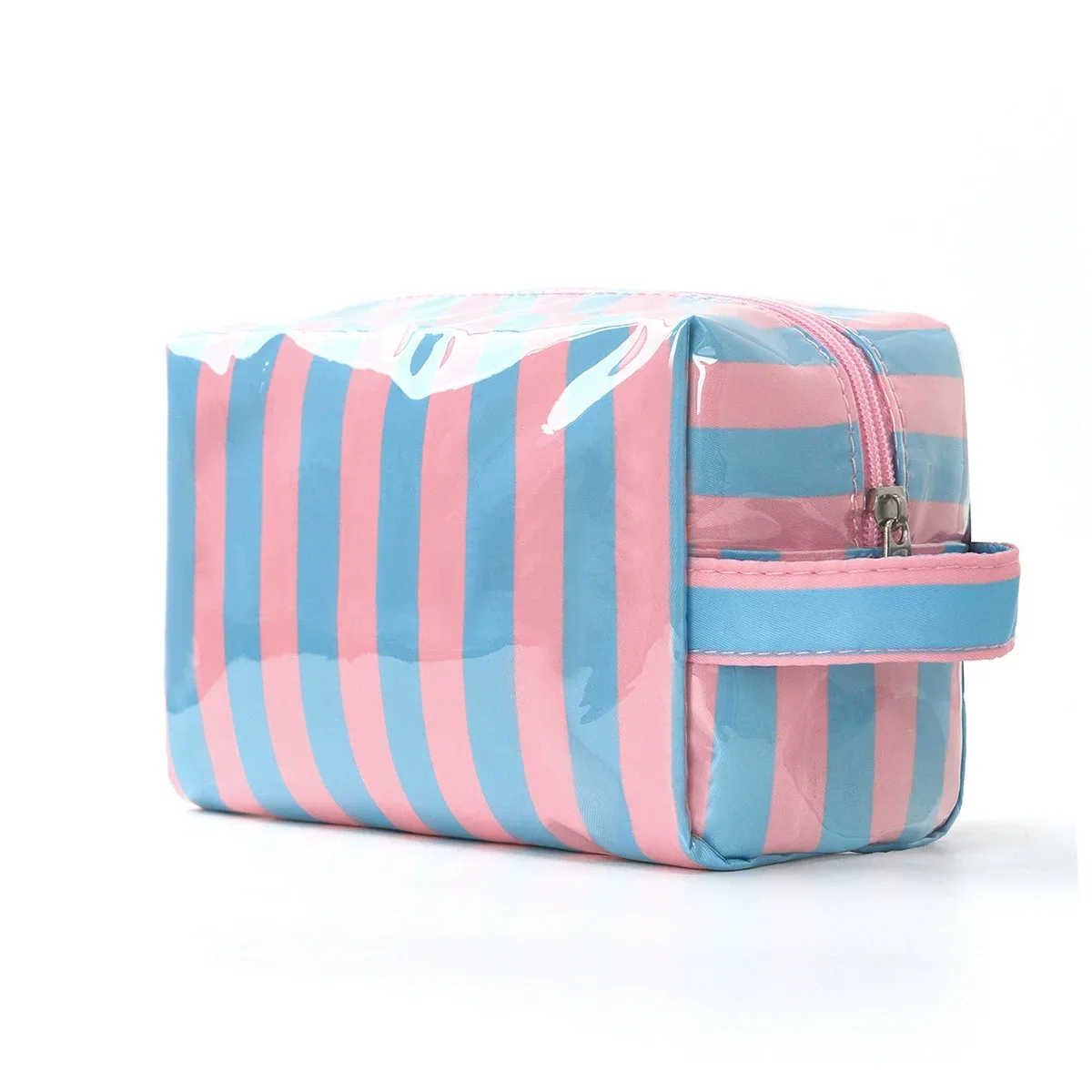 sac de maquillage imperméable à rayures en pvc transparent avec revêtement |   pochette de rangement de voyage mignonne et facile à nettoyer avec fermeture éclair pour les essentiels de vacances à la plage