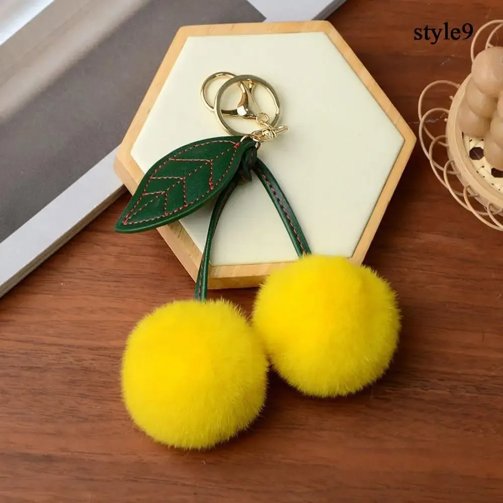 nouveau pelucheux lapin fourrure cerise porte-clés boule pompon porte-clés sac à main voiture porte-clés anneau cadeau femmes sac charme sac à dos accessoire