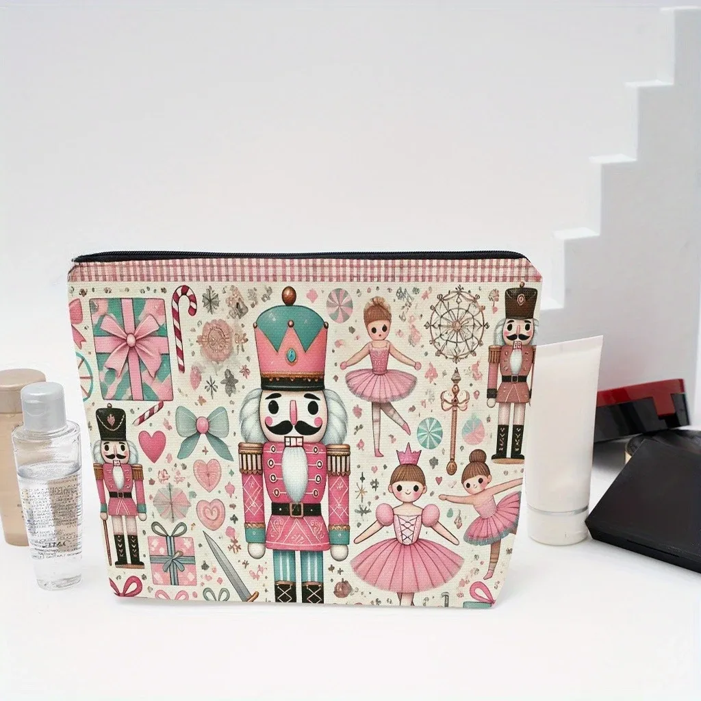 organisateur cosmétique polyester motif personnages noël bleu rouge vert doré décontracté pliable extensible trousse maquillage sac rangement taille petit