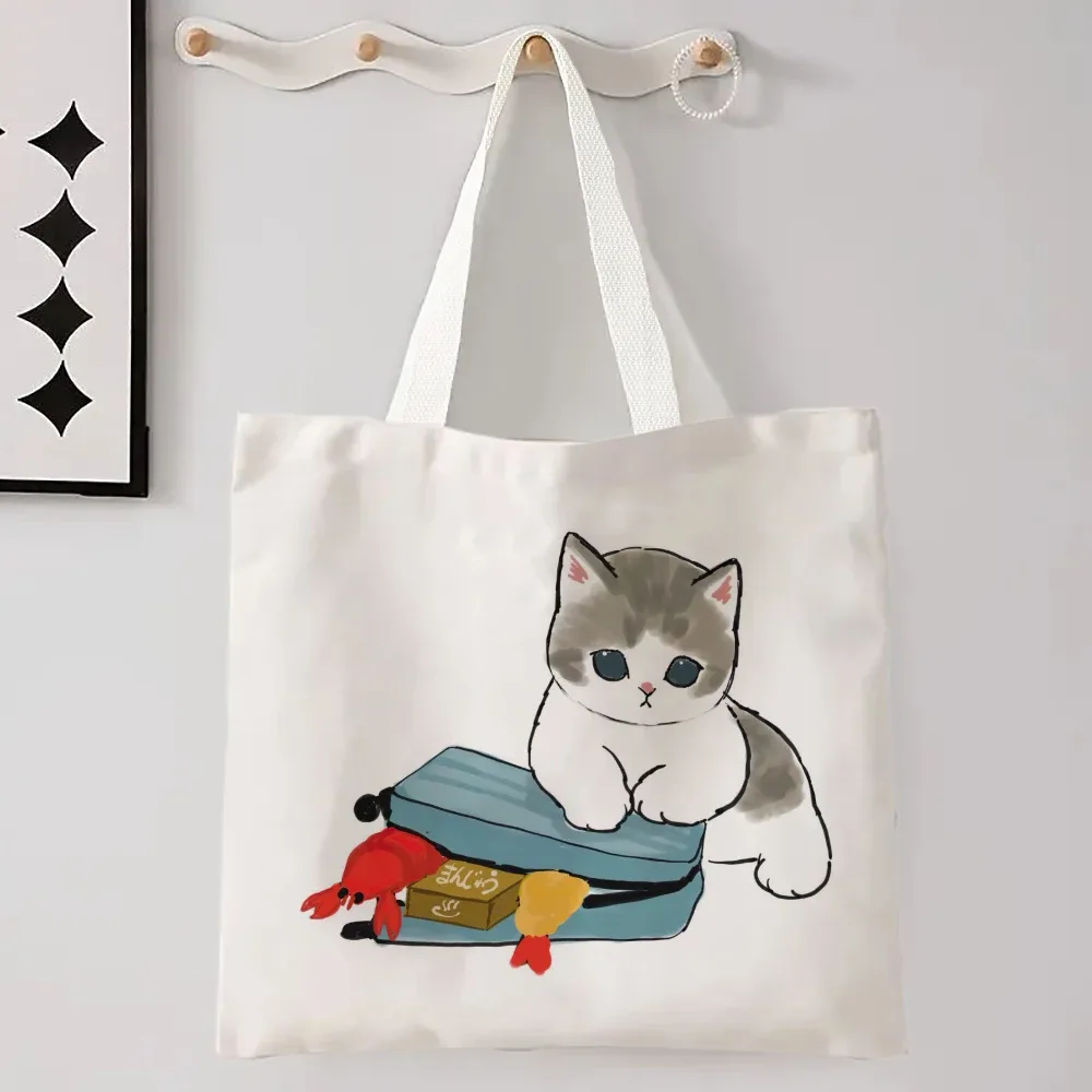 kawail chat lin sac à provisions graphique harajuku femmes fourre-tout sac à main grande capacité femmes sacs à bandoulière eco mode filles sacs à main