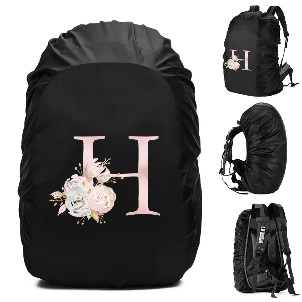 housse de pluie imperméable pour sac à dos 20-70l, motif fleurs roses et lettres, pour sports de plein air, cyclisme, sécurité, mode, camping, randonnée