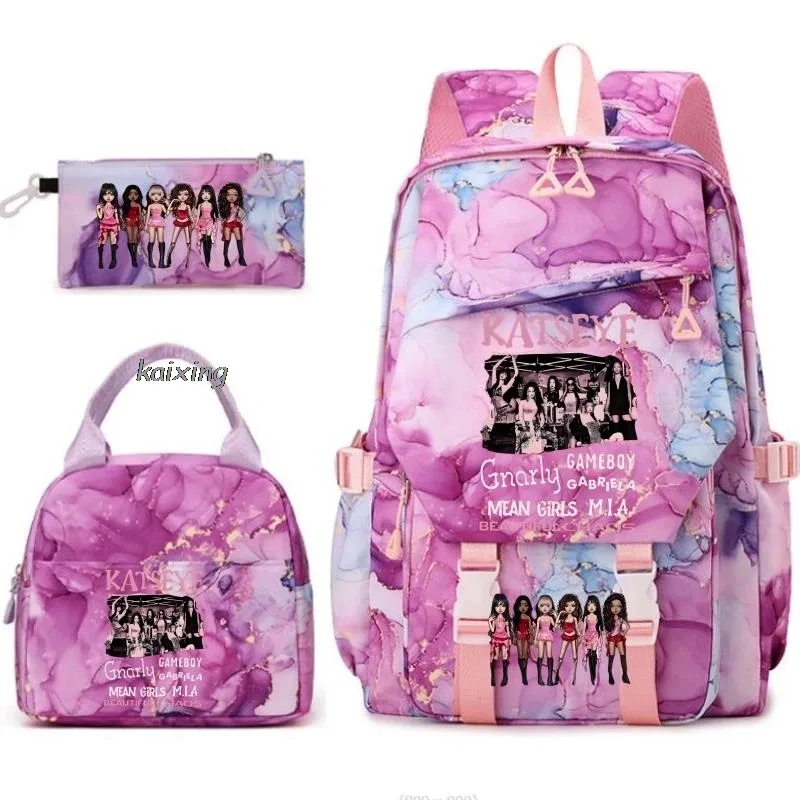 nouveaux sacs à dos katseye à imprimé amusant, 3 pièces/ensemble, sac d'école pour étudiants, sac de voyage pour adolescents, filles et garçons, sacs à lunch, sac à dos