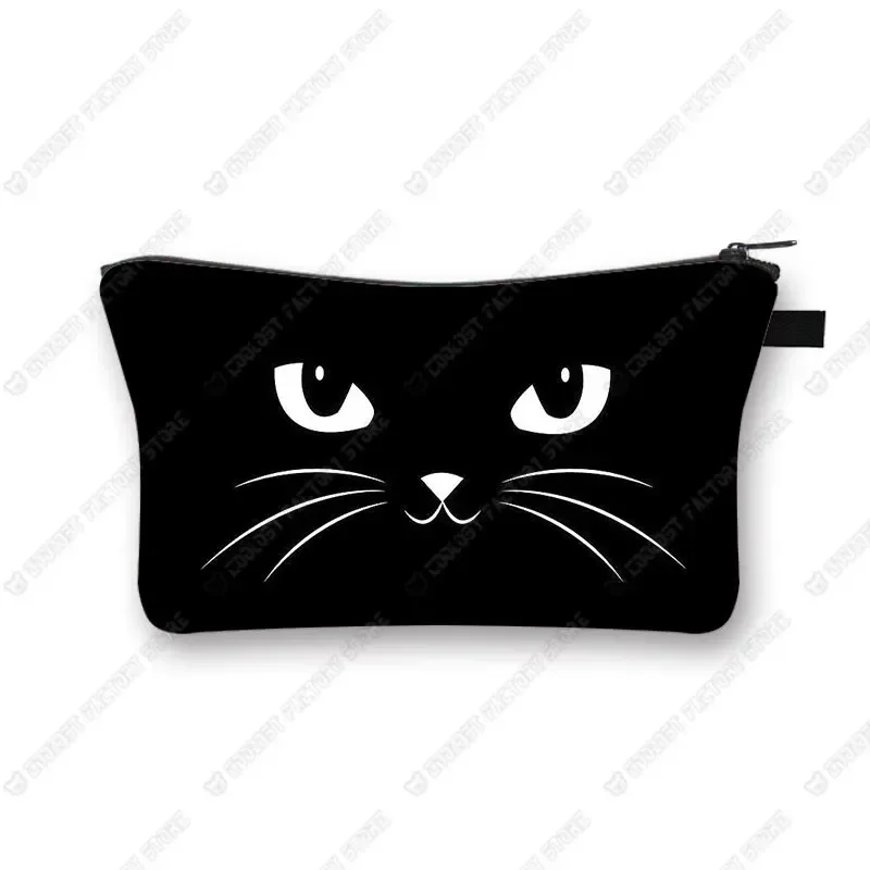 sac de rangement de cosmétiques pour femmes, sac de maquillage de marque à la mode avec imprimé de chat noir mignon