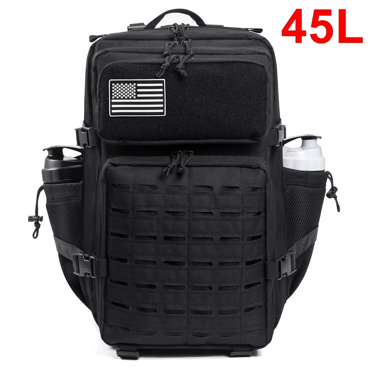 sac à dos tactique robuste 25l/45l pour hommes et femmes, idéal pour la gym, l'école, le camping, les voyages et les trajets quotidiens, avec double porte-gobelets