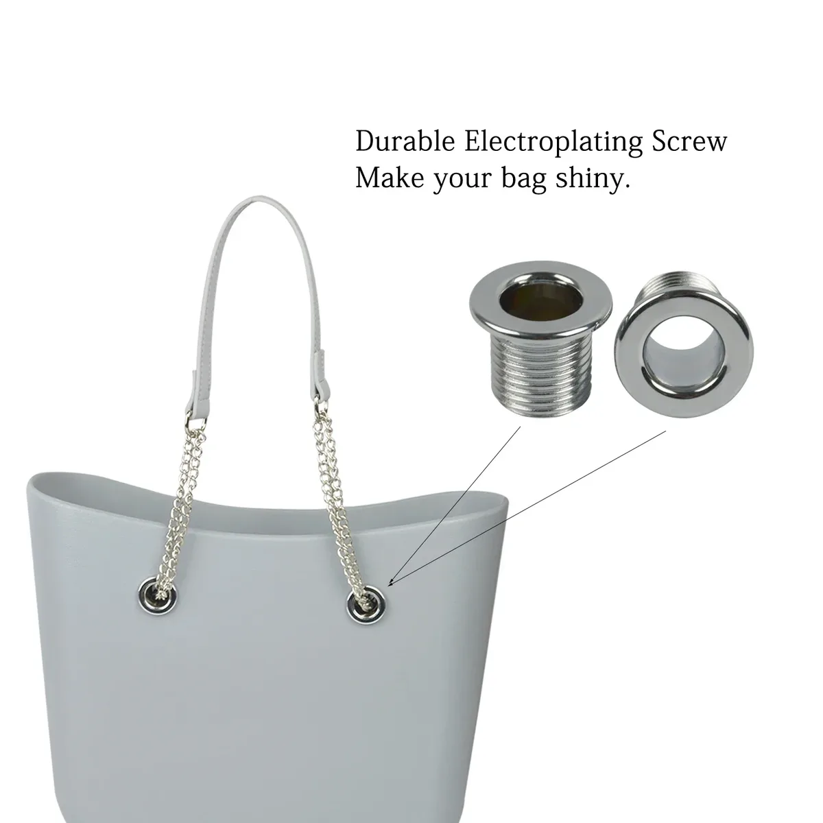 nouvelle paire de chaînes doubles longues argentées obag avec vis à placage métallique pour poignée obag, sac à main pour femme, sac à bandoulière