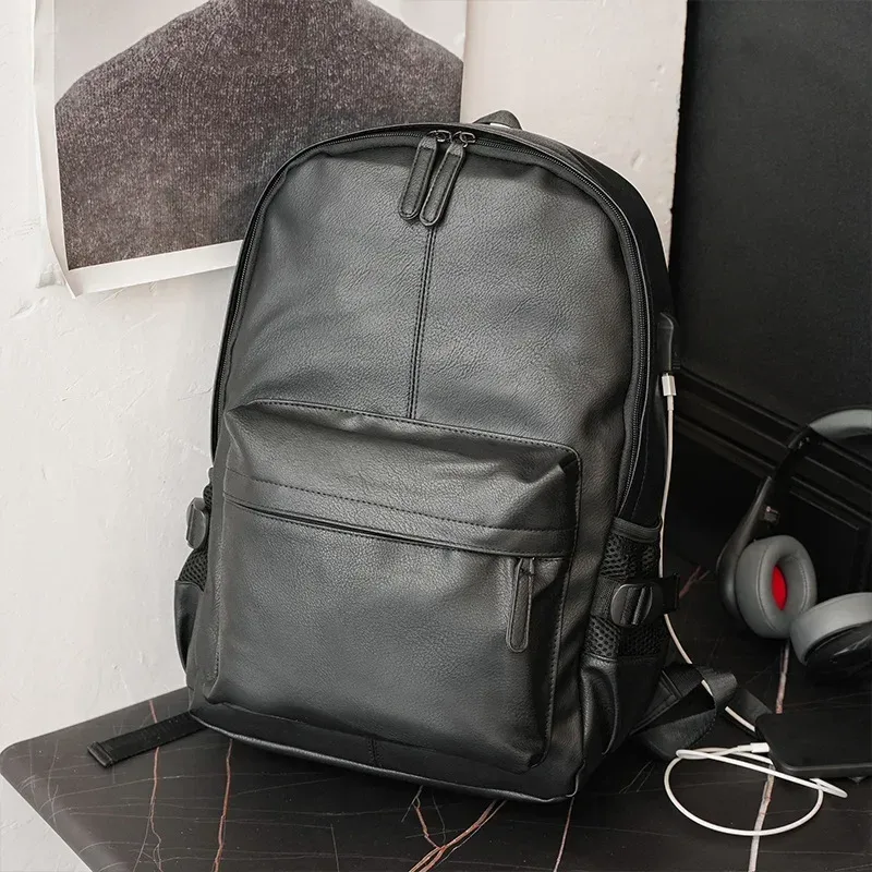 sac à dos de luxe en cuir pu pour hommes, grande capacité, sacoche pour ordinateur portable de 14 pouces, sacs de voyage usb, cartable d'étudiant