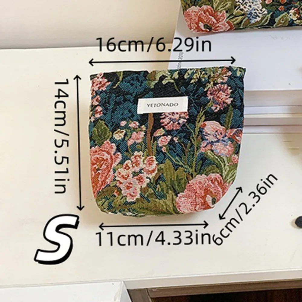 pochette en toile de polyester à motif floral, grande capacité, pochette de rangement pour cosmétiques, fermeture éclair portable, trousse de maquillage