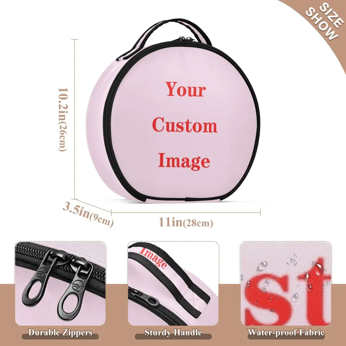 trousse à cosmétiques ronde à partition dure pour femmes, trousse de maquillage de voyage, motif personnalisé, valises à cosmétiques, trousse de toilette de maquillage, nouveau
