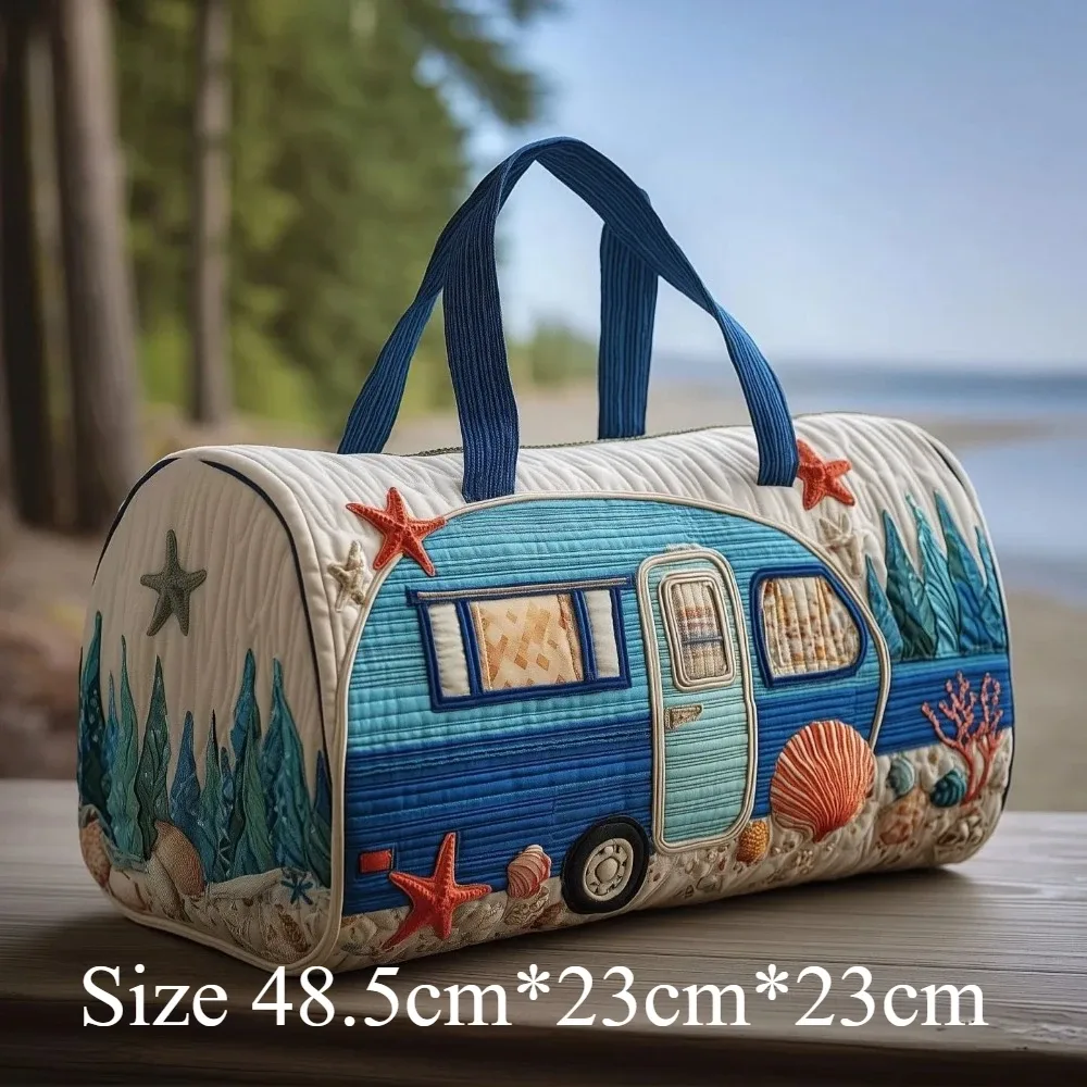 sac de voyage matelassé imprimé en 3d, design camping-car, avec coquillages et étoiles de mer, léger, sac de week-end, sac de voyage, sac de transport
