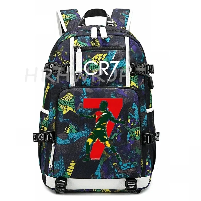sac à dos camouflage cr7 avec usb, sac d'école pour filles et garçons du secondaire, pour adolescents, simple, multi-poches, capacité de voyage, sac à dos de randonnée pour hommes