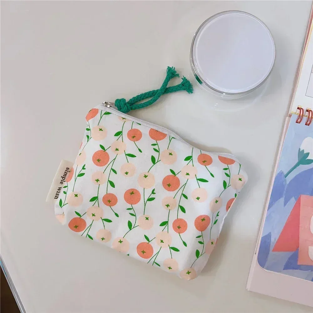 petit sac de maquillage cosmétique, mini sacs de rangement floraux en coton pour femmes, étui de maquillage pour rouge à lèvres, petit porte-monnaie pour enfants, pochette pour pièces de monnaie