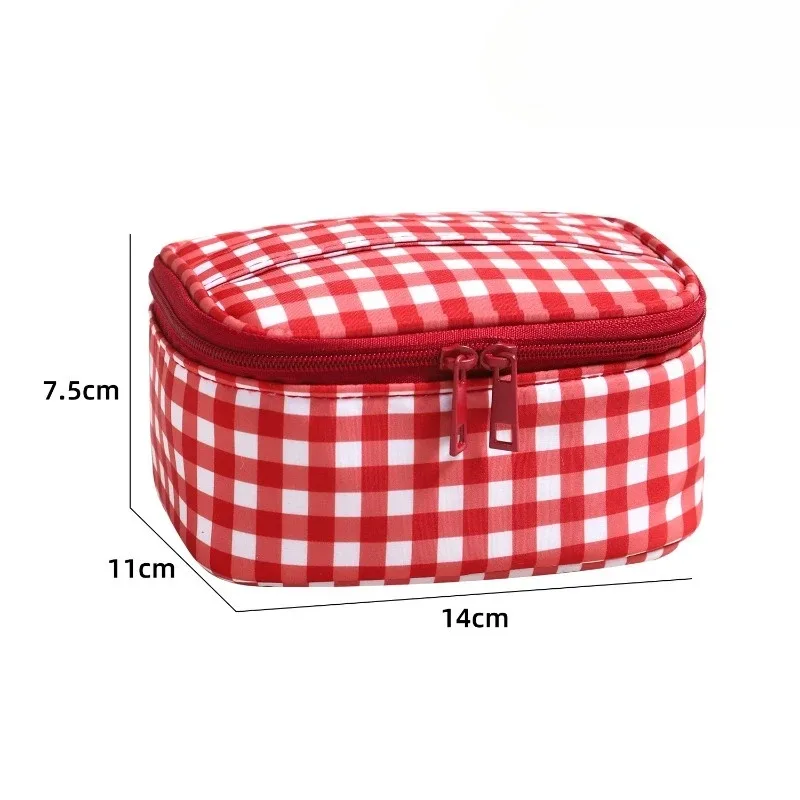 sac à main mignon à carreaux rouges et violets pour femmes, trousse de maquillage portable de voyage, petite et grande trousse de toilette cosmétique avec fermeture éclair