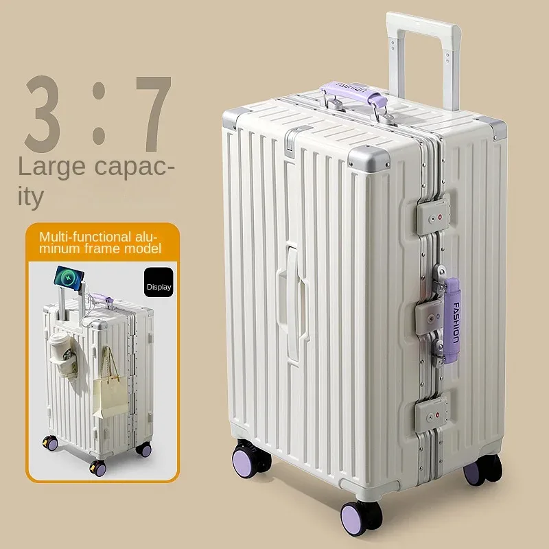 valise de voyage grande capacité bicolore 20-28 pouces avec cadre en aluminium renforcé, bagage en pc avec roues à frein, sac de cabine pour étudiant