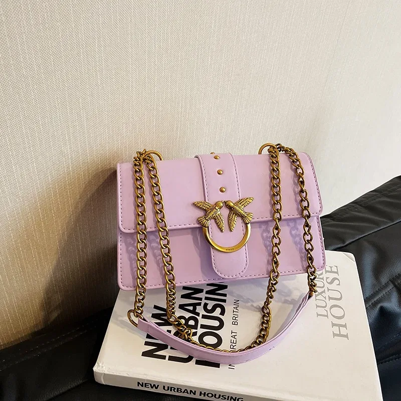 sac bandoulière pinko swallow chain bacchus, nouveau sac à main tendance européen et américain, sac porté épaule ou sous le bras