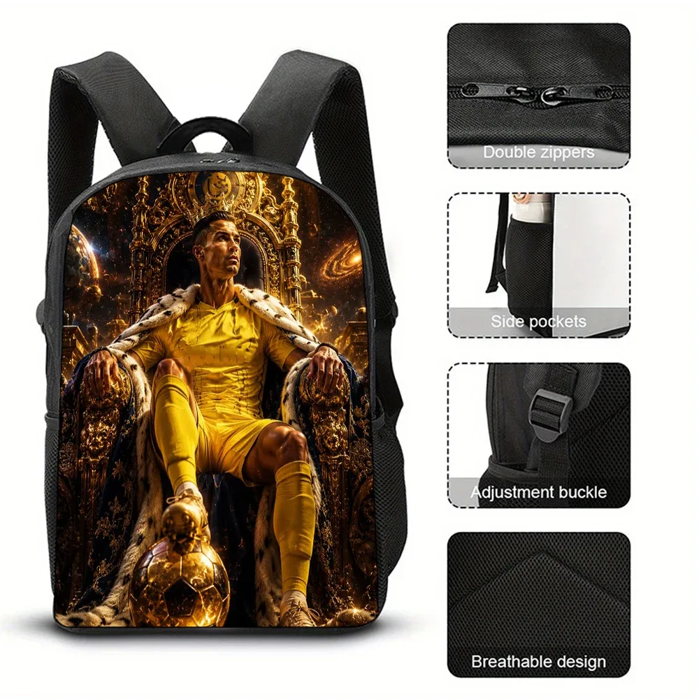 sac à dos de football ronaldo pour étudiant, impression 3d cr7, sacs d'école de 16 pouces, sac à dos de sport en plein air pour garçon et homme, grand sac de voyage, cadeau