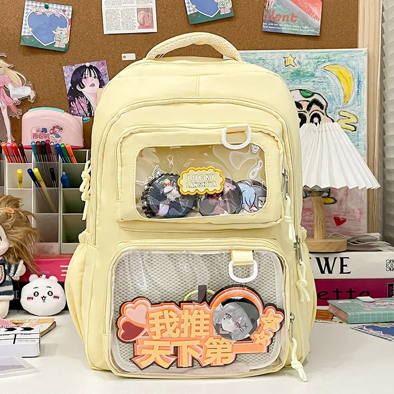 sac à dos scolaire transparent grande capacité, sac à bandoulière double pour étudiants, en tissu oxford imperméable, ultra léger, style mignon