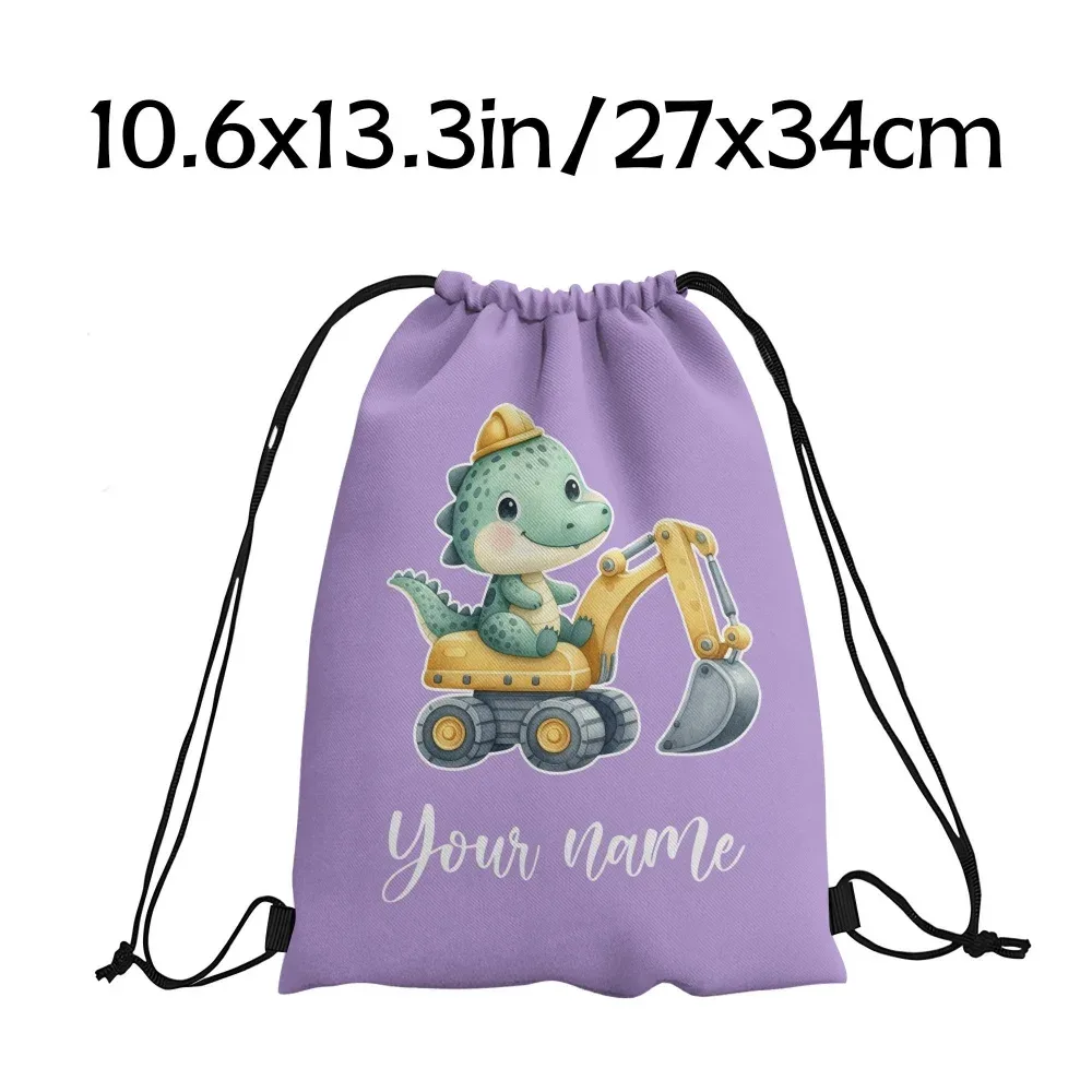sac à dos personnalisé avec nom/texte dinosaure et excavateur, sac de sport personnalisé, sac de voyage léger, sac de rangement pour salle de sport, 12 couleurs
