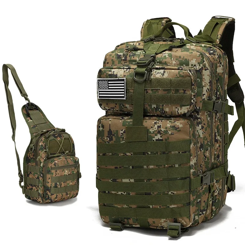 sac à dos tactique 3p, sac à dos de voyage pour randonnée en plein air et alpinisme, sac à double bandoulière, livré avec un sac de poitrine