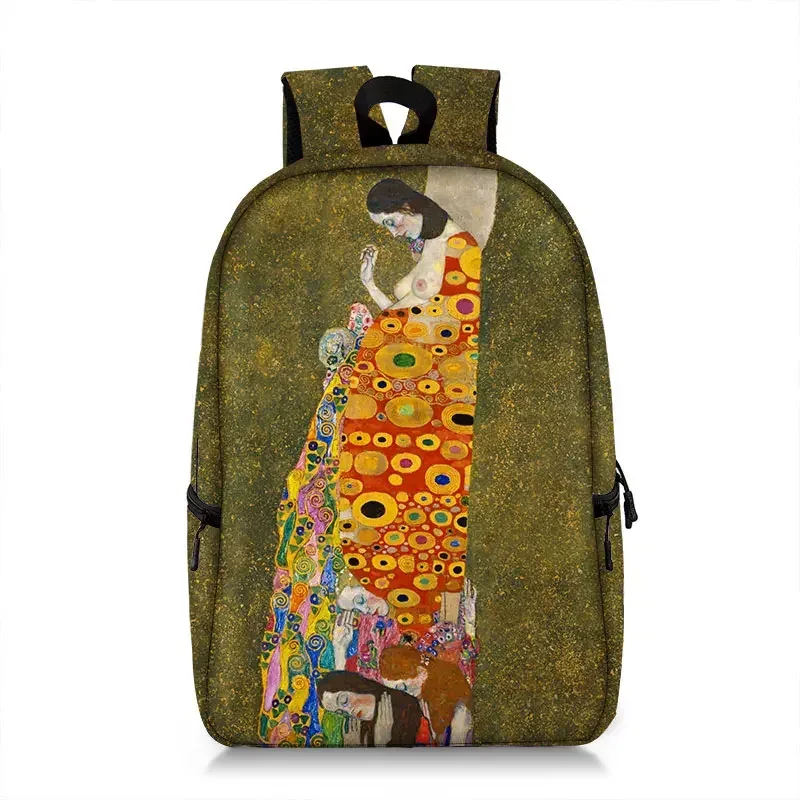sac à dos peinture à l'huile de claude monet gustability klimt van gogh, cartable de nuit étoilée, baiser de tournesol, cartable de voyage pour femme