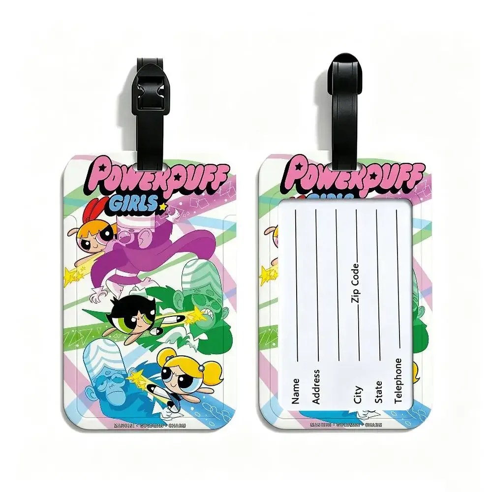 porte-carte d'informations en pvc the-powerpuffs-g-girls, étiquette de bagage anti-perte, étiquette de nom imperméable pour les voyages