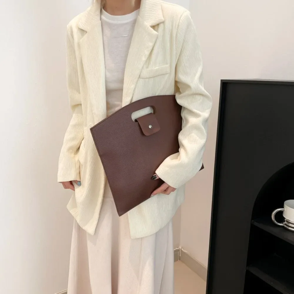 sac de bureau élégant en pu, grande capacité, sac pour ordinateur portable, sac à main, sac de classement de couleur unie pour filles