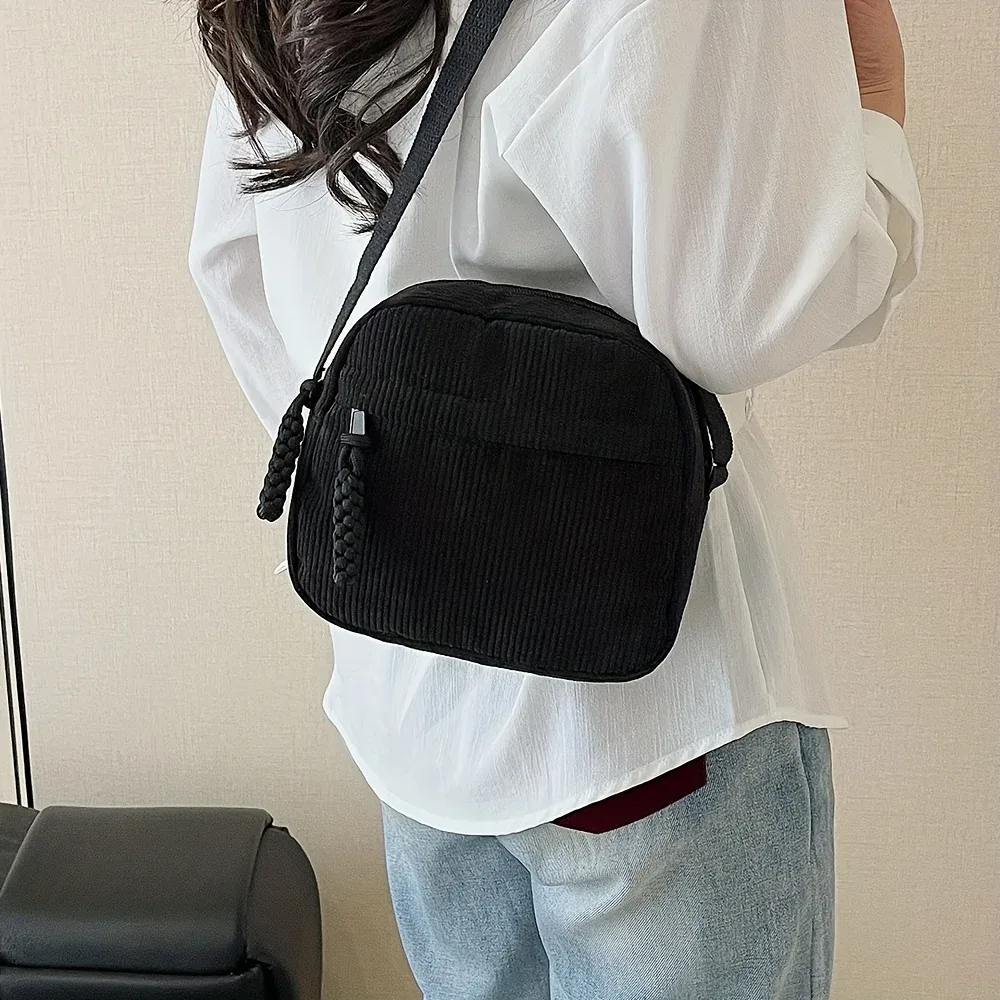 sac à bandoulière en velours côtelé harajuku vintage et polyvalent, sac de téléphone en velours côtelé décontracté japonais, sac à clés de transport