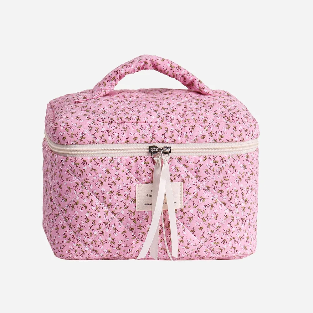 sac de rangement de cosmétiques matelassé imprimé floral pour femmes, organisateur de voyage, pochette de maquillage, fourre-tout carré pour dames, sac à main à fermeture éclair