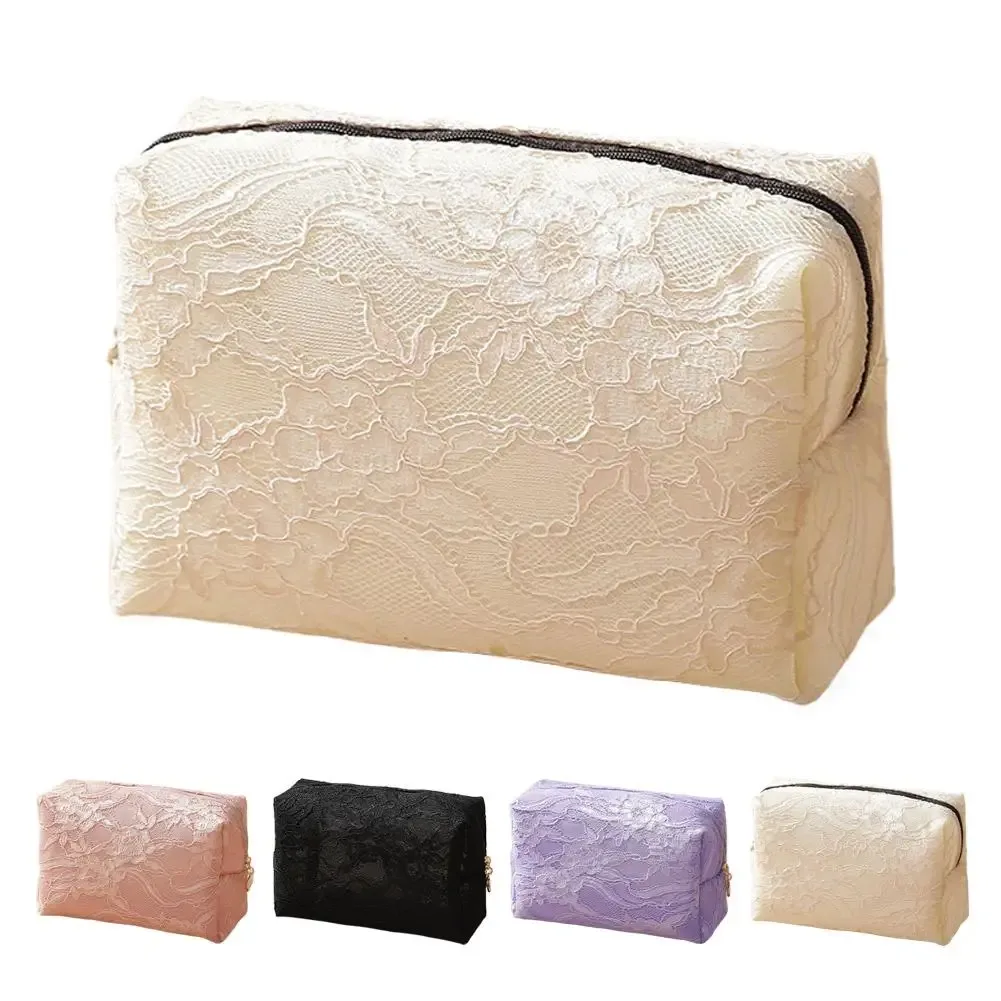 trousse de maquillage en dentelle florale grande capacité, pochette cosmétique imperméable, sac de voyage pour articles de toilette et rangement