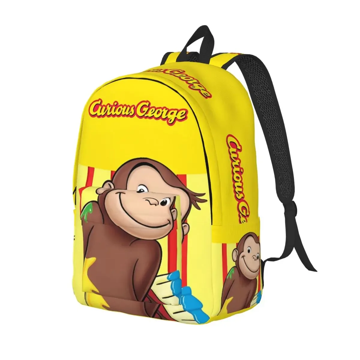 sac dos toile imprimé curious george kaki gris vert doré marron bleu beige noir voyage lycée randonnée