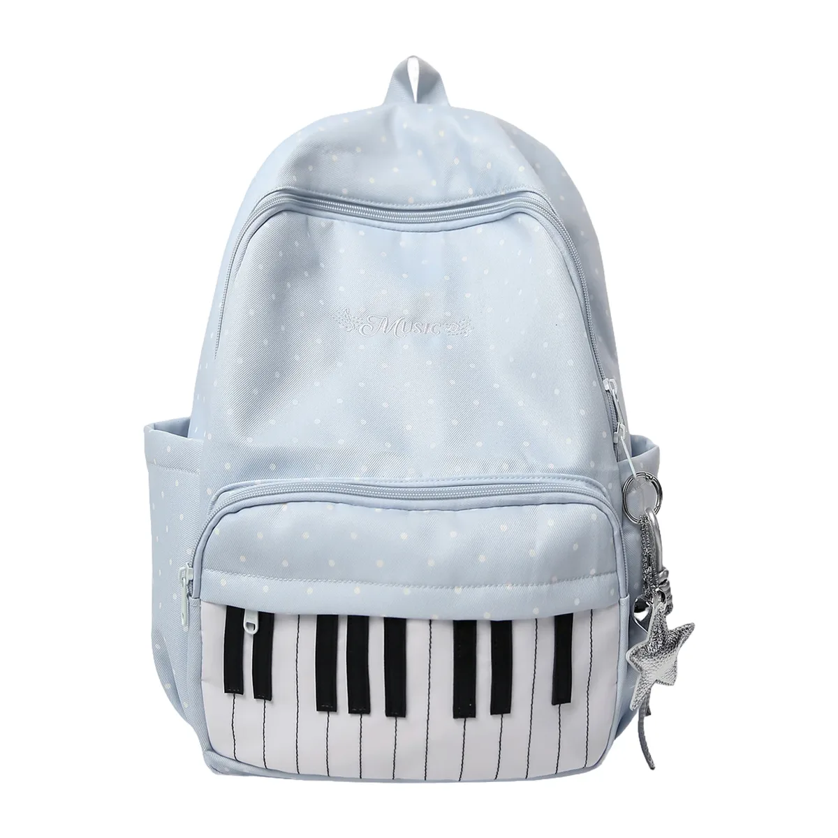 sac à dos décontracté en nylon pour femmes, à pois, motif touches de piano, sac d'école, sac à livres avec pendentif, sac de voyage pour filles, sac à main mignon pour ordinateur portable, sac à dos quotidien