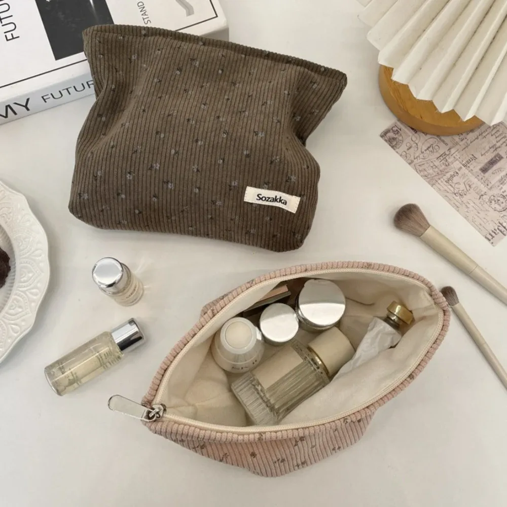 sac de voyage en velours côtelé pour cosmétiques, sac de rangement portable pour maquillage, pochettes pour femmes, grande capacité, organisateur de maquillage à fermeture éclair, pochette de rangement