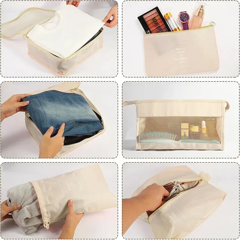 organisateur voyage polyester visibilité sac compresseur vêtements accessoires beige rose pâle léger résistant transport