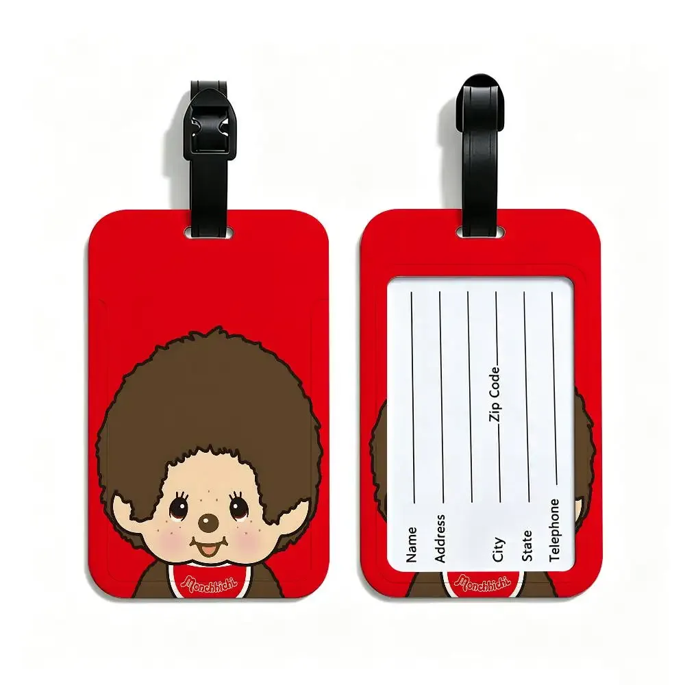 étiquette bagage plastique pvc motif dessin animé monchhichi personnages lapins filles bleu rouge gris rose blanc voyage école usage journalier antiperte