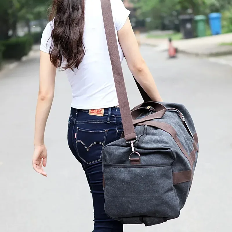 sac de voyage en toile résistant à l'usure pour hommes et femmes, grande capacité, bagage à main, sac de voyage, sacs de week-end, sac à bandoulière reistas