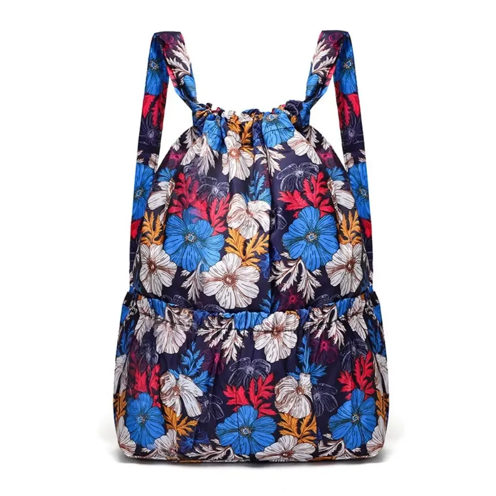 sac à cordon imprimé floral, sac de shopping portable en polyester de grande capacité, sac de voyage léger et étanche pour adolescentes