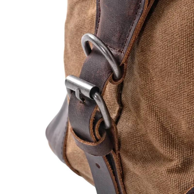 sac de voyage de style rétro européen et américain, fabriqué en toile imperméable cirée et en cuir de vache, grand sac de week-end pour hommes.